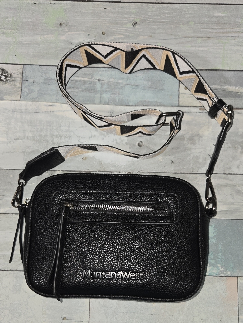 Montana West Black Crossbody Purse/Bag with Geometric Strap